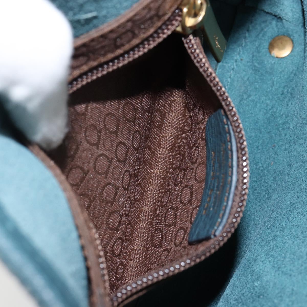 Salvatore Ferragamo Gancini Shoulder Bag Leather Blue Gold Auth 143587