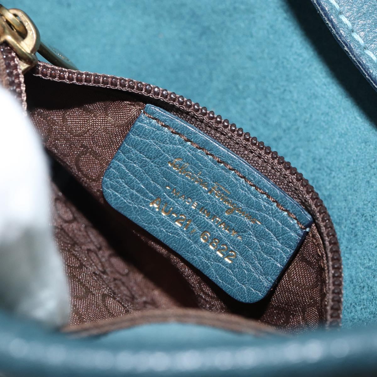 Salvatore Ferragamo Gancini Shoulder Bag Leather Blue Gold Auth 143587