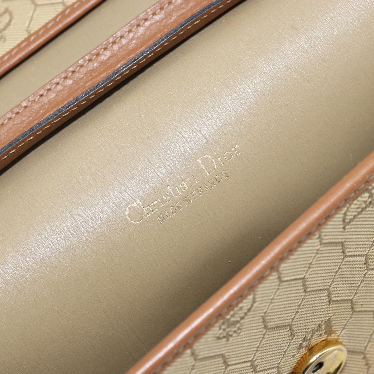 Christian Dior Honeycomb Canvas Shoulder Bag Beige Gold Auth 143588