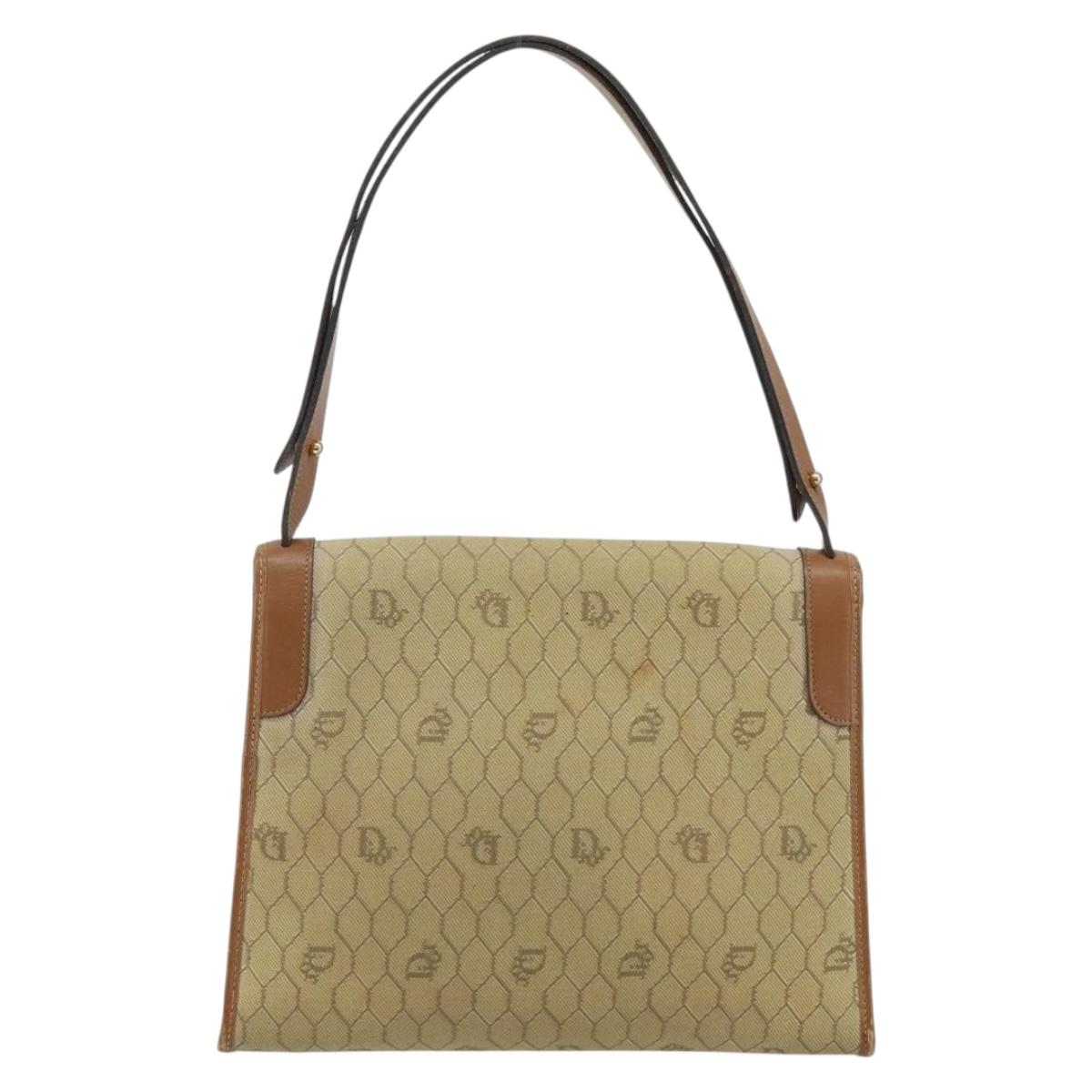 Christian Dior Honeycomb Canvas Shoulder Bag Beige Gold Auth 143588