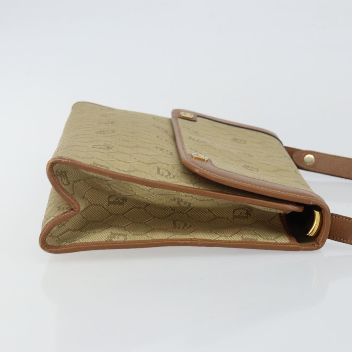 Christian Dior Honeycomb Canvas Shoulder Bag Beige Gold Auth 143588