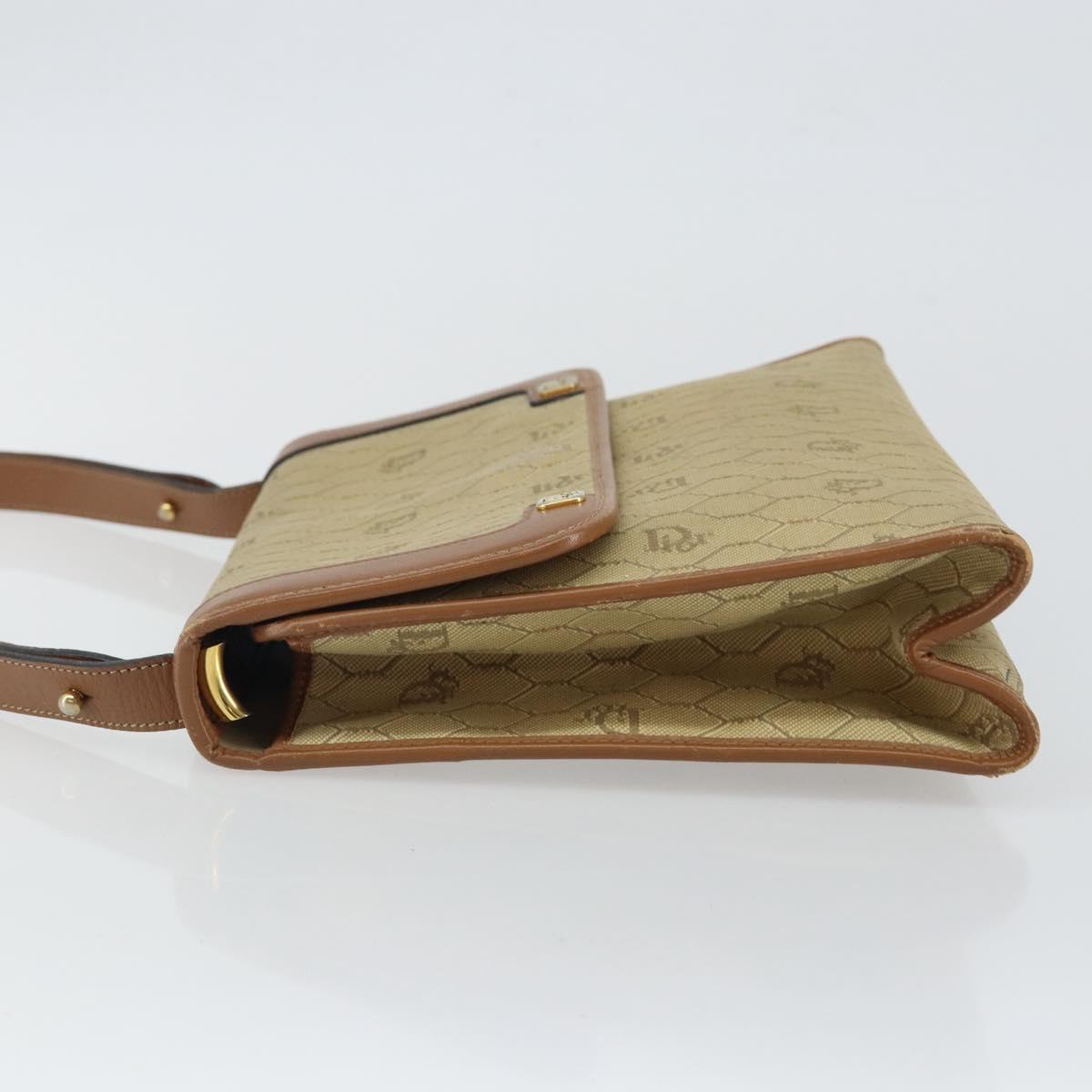 Christian Dior Honeycomb Canvas Shoulder Bag Beige Gold Auth 143588