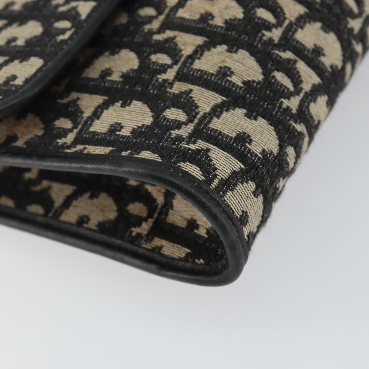 Christian Dior Trotter Canvas Shoulder Bag Navy Gold Auth 143589