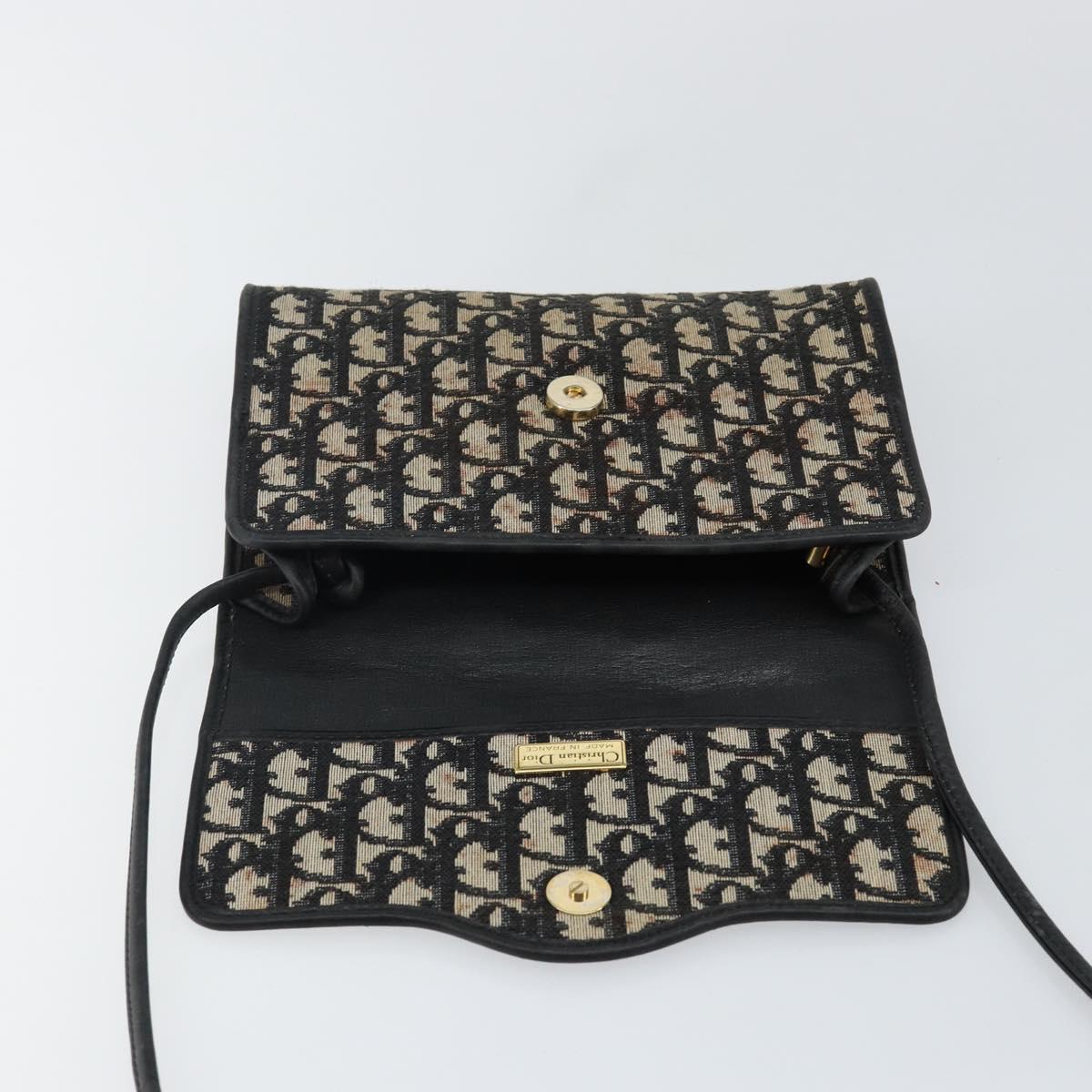 Christian Dior Trotter Canvas Shoulder Bag Navy Gold Auth 143589