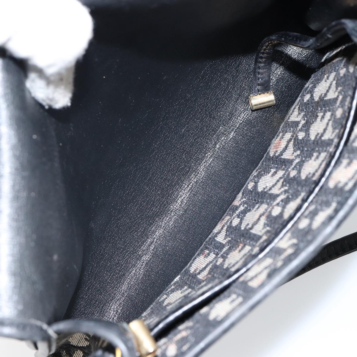 Christian Dior Trotter Canvas Shoulder Bag Navy Gold Auth 143589