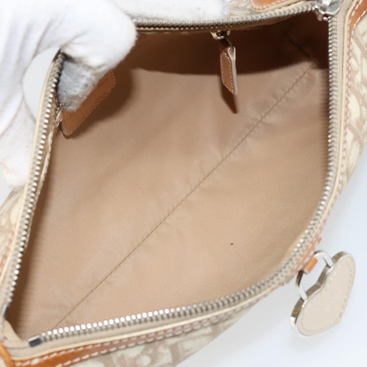 Christian Dior Trotter Canvas Romantic Shoulder Bag PVC Beige Silver Auth 143590