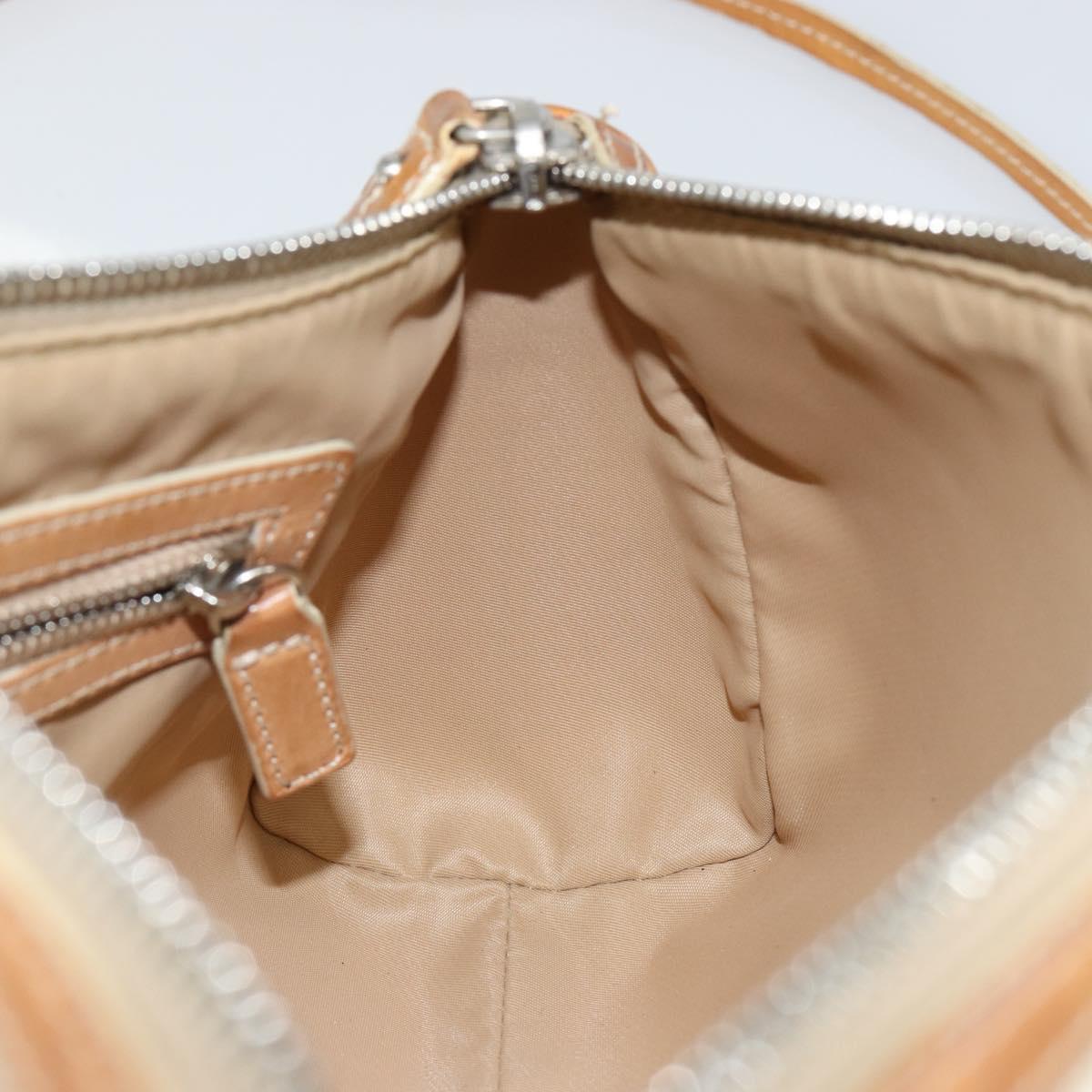 Christian Dior Trotter Canvas Romantic Shoulder Bag PVC Beige Silver Auth 143590