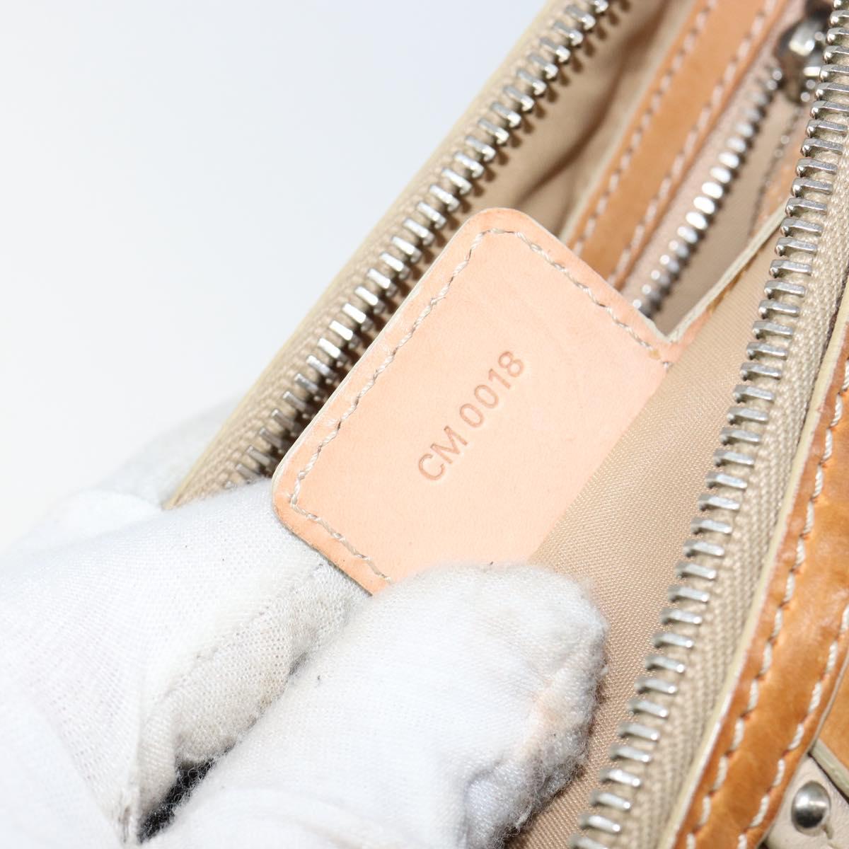 Christian Dior Trotter Canvas Romantic Shoulder Bag PVC Beige Silver Auth 143590