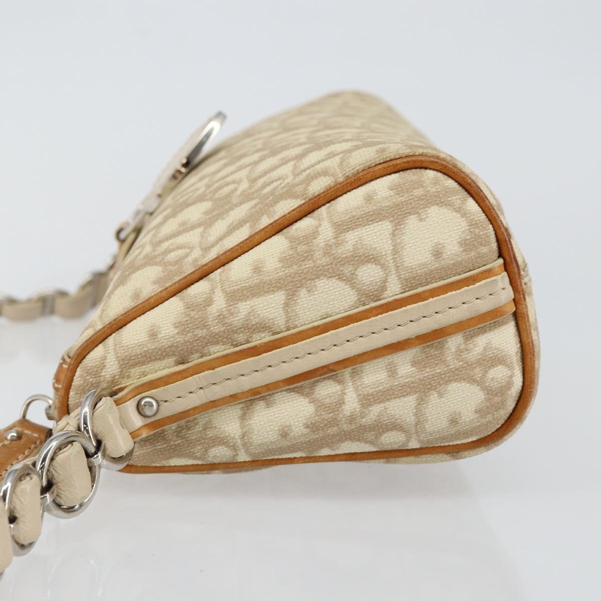 Christian Dior Trotter Canvas Romantic Shoulder Bag PVC Beige Silver Auth 143590
