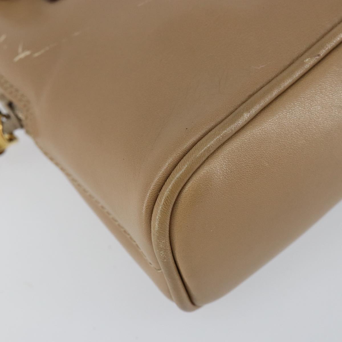 GUCCI Bamboo Hand Bag Leather 2way Beige Gold 007 2865 0231 Auth 143591