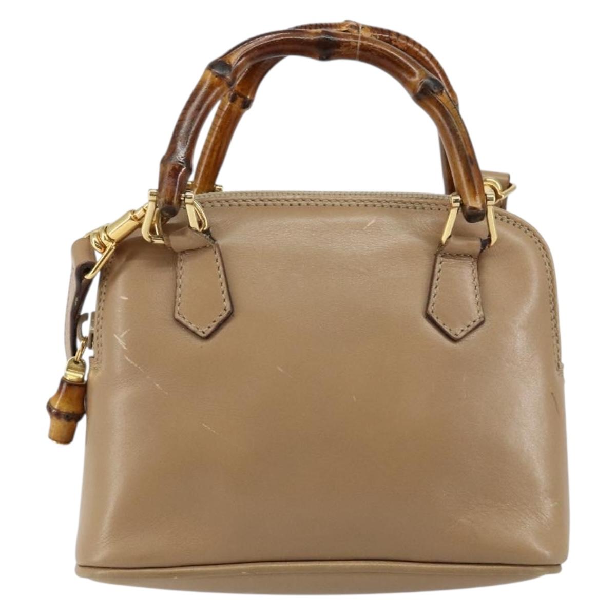 GUCCI Bamboo Hand Bag Leather 2way Beige Gold 007 2865 0231 Auth 143591