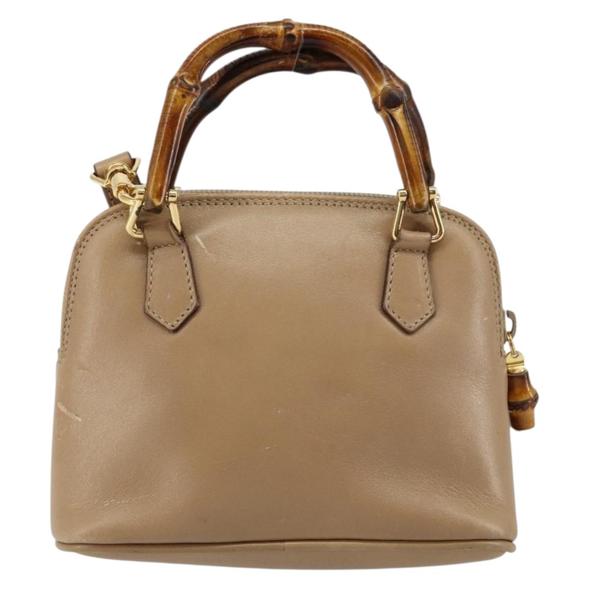 GUCCI Bamboo Hand Bag Leather 2way Beige Gold 007 2865 0231 Auth 143591