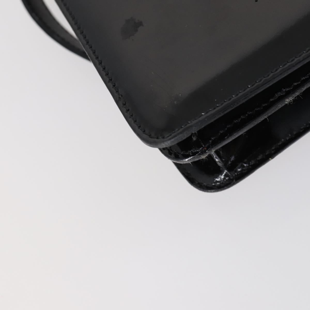 CELINE Hand Bag Enamel 2way Black Gold Auth 143592