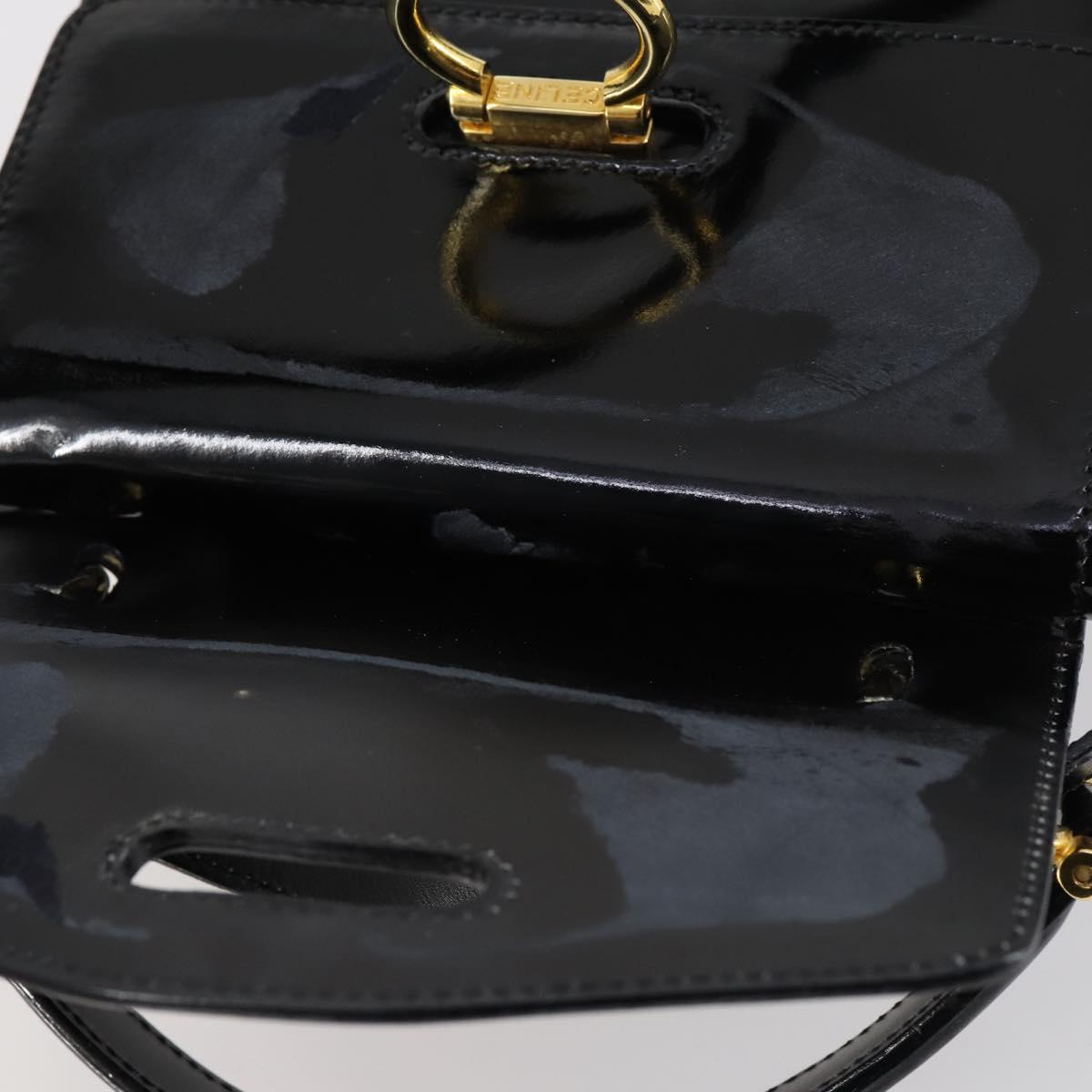 CELINE Hand Bag Enamel 2way Black Gold Auth 143592