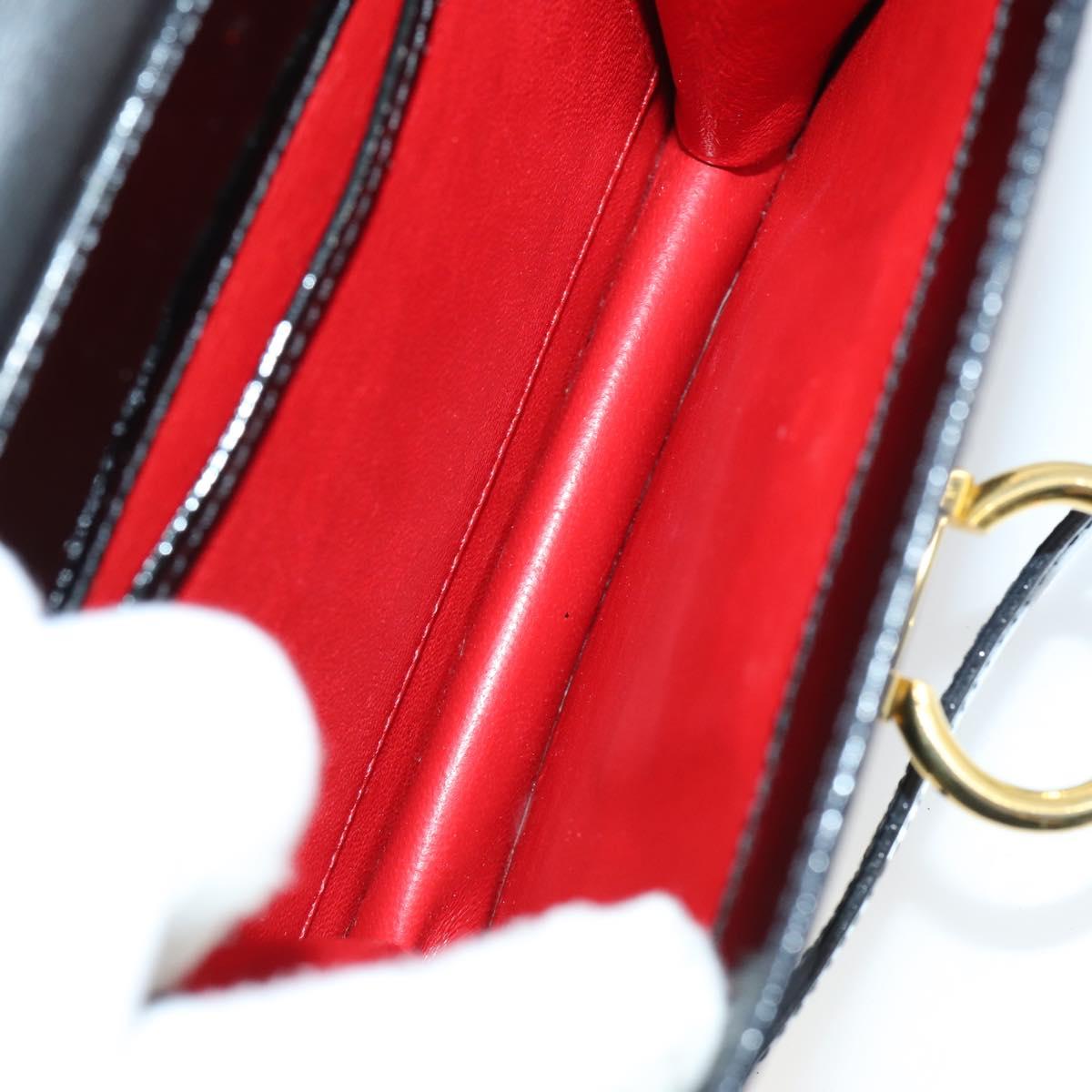 CELINE Hand Bag Enamel 2way Black Gold Auth 143592