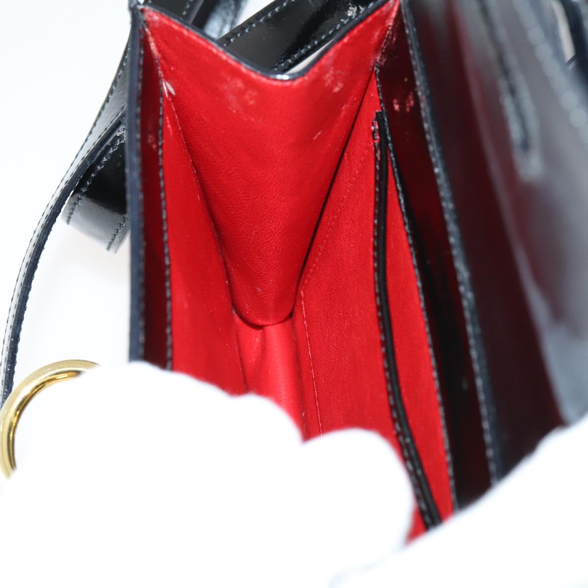 CELINE Hand Bag Enamel 2way Black Gold Auth 143592