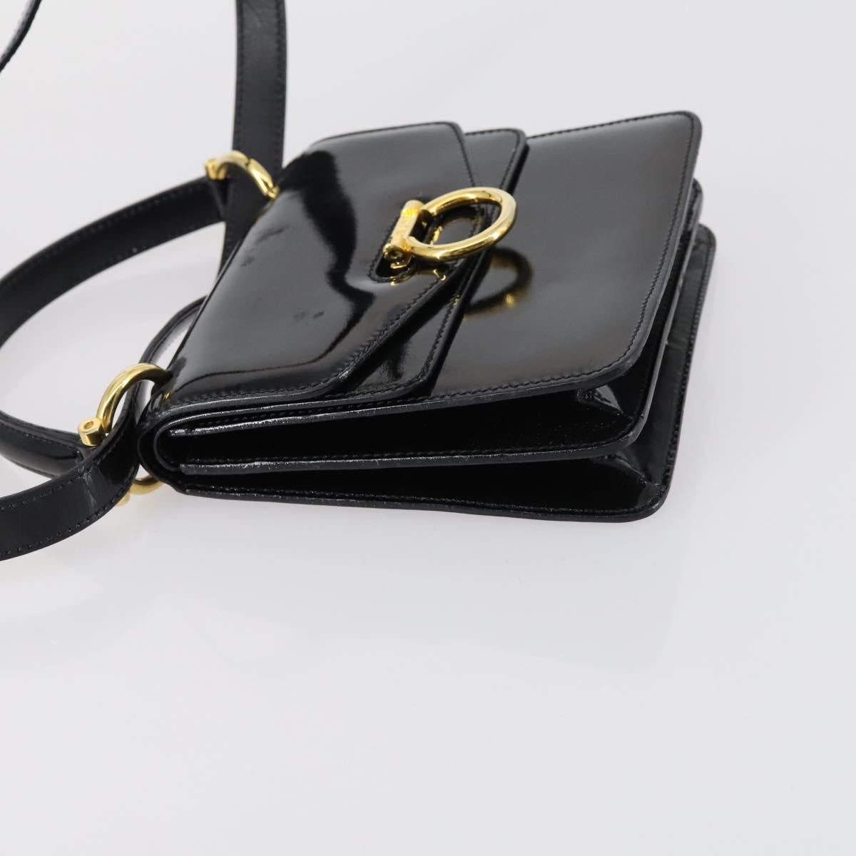 CELINE Hand Bag Enamel 2way Black Gold Auth 143592