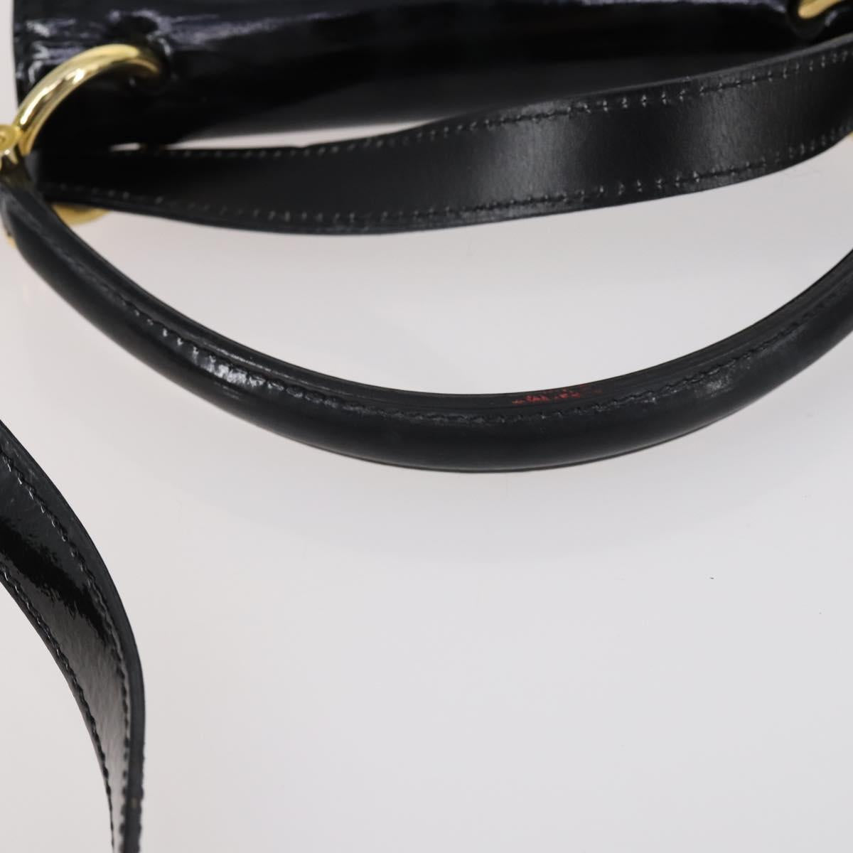 CELINE Hand Bag Enamel 2way Black Gold Auth 143592