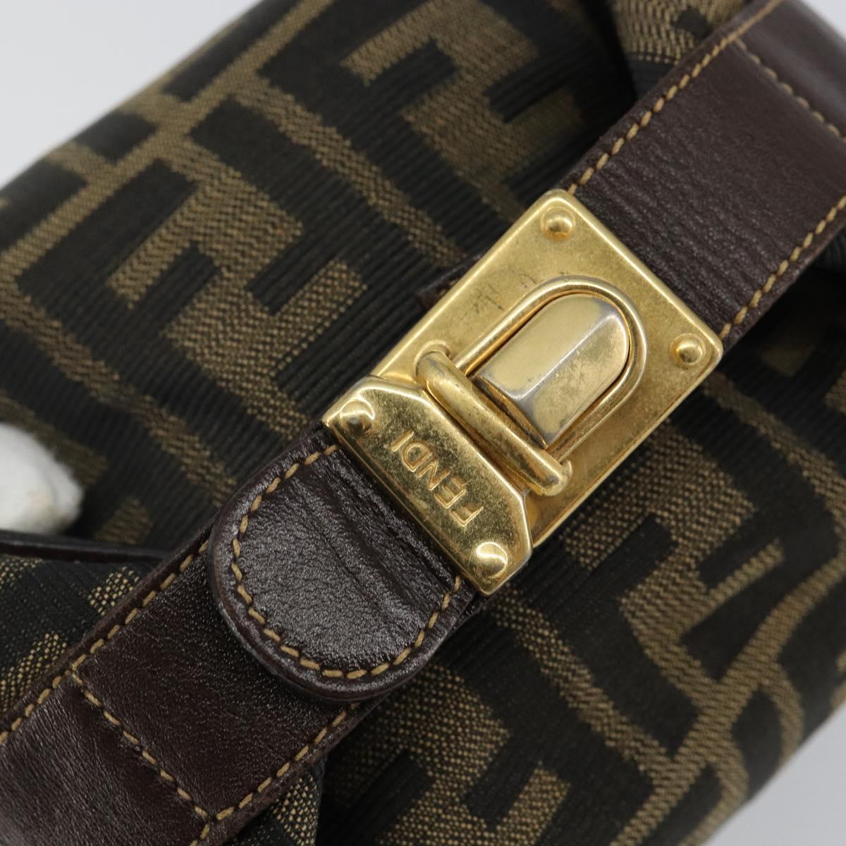 FENDI Zucca Canvas Vanity Pouch Black Brown Auth 143593