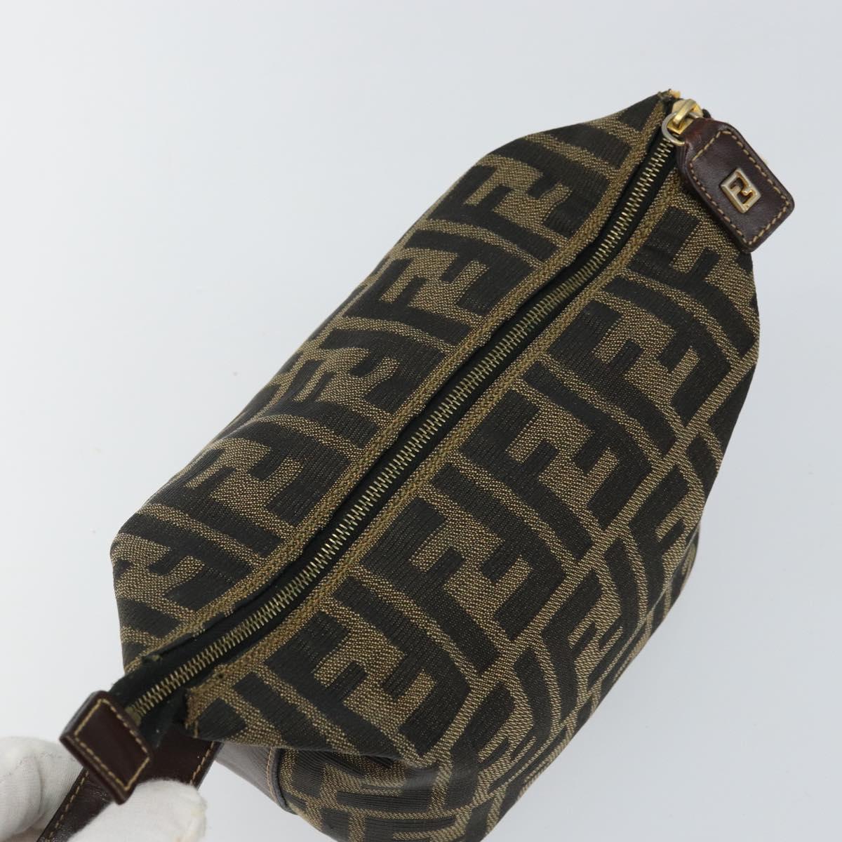 FENDI Zucca Canvas Vanity Pouch Black Brown Auth 143593