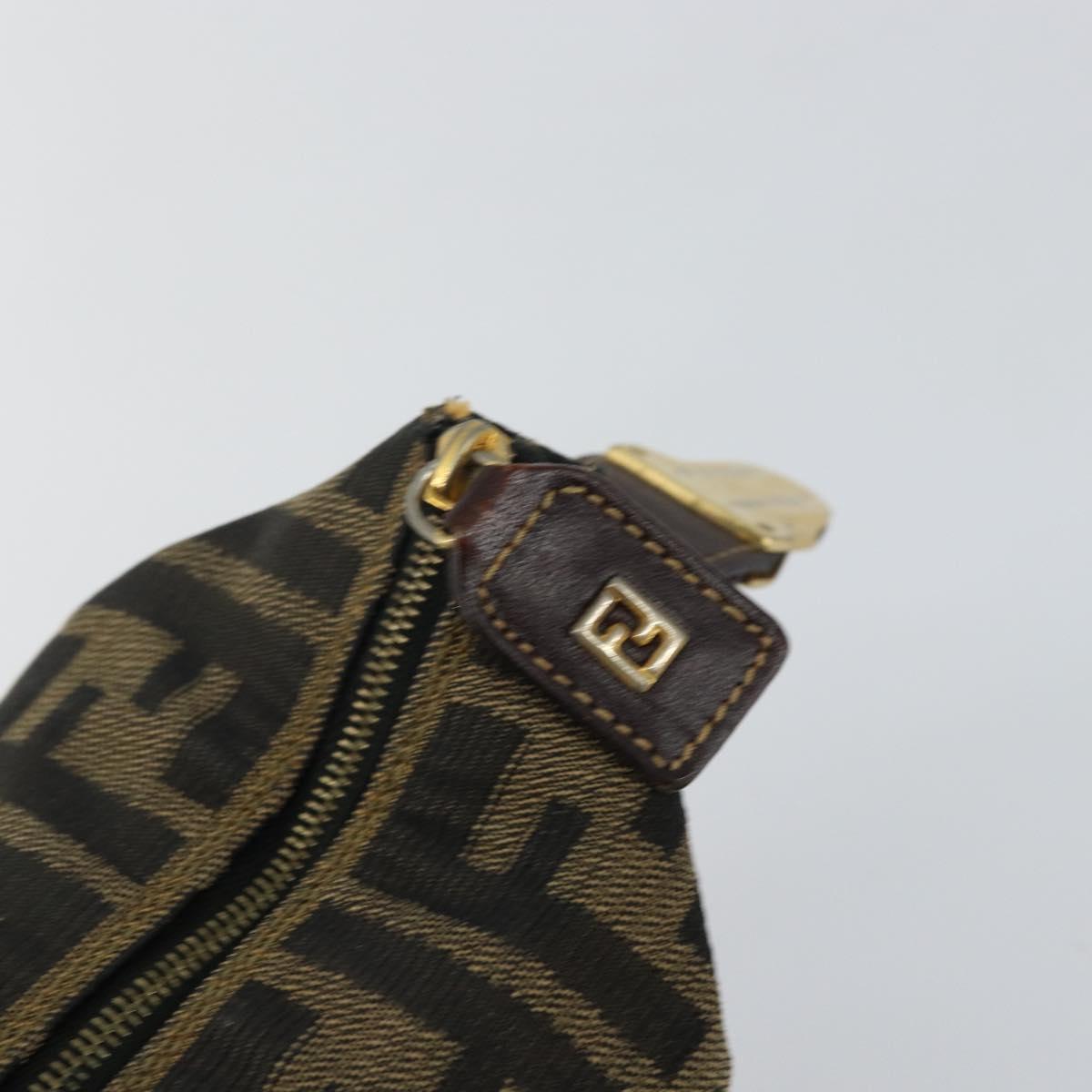 FENDI Zucca Canvas Vanity Pouch Black Brown Auth 143593