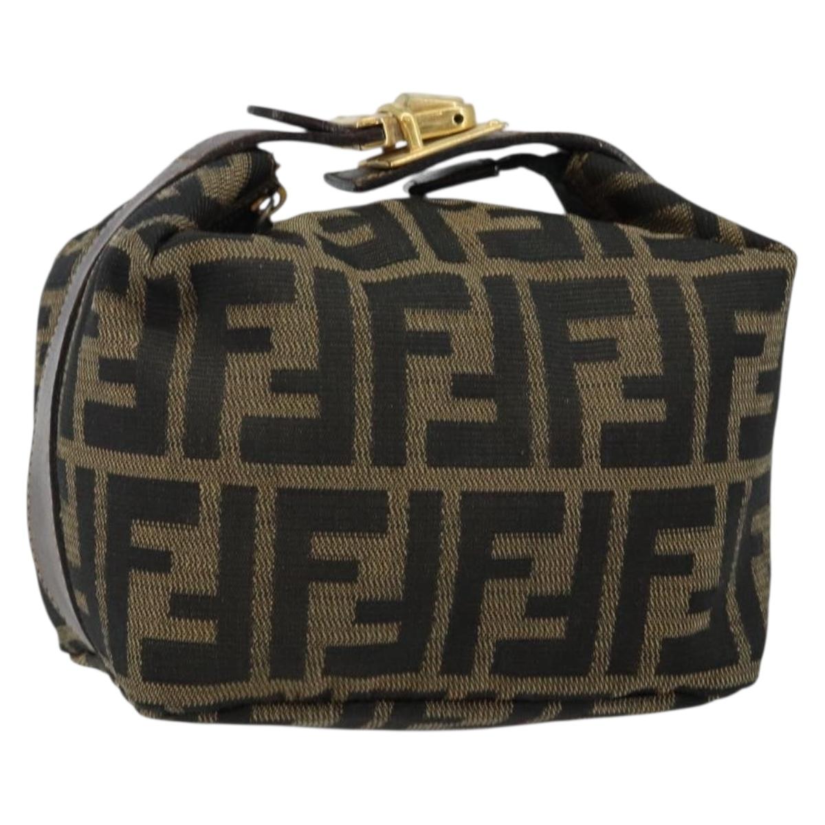 FENDI Zucca Canvas Vanity Pouch Black Brown Auth 143593