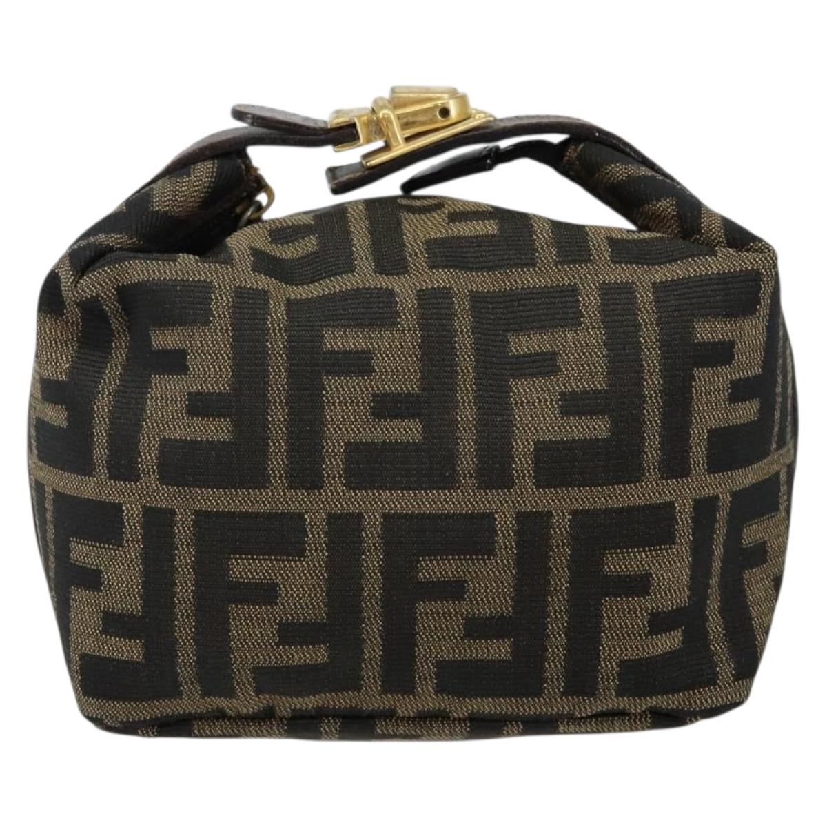 FENDI Zucca Canvas Vanity Pouch Black Brown Auth 143593