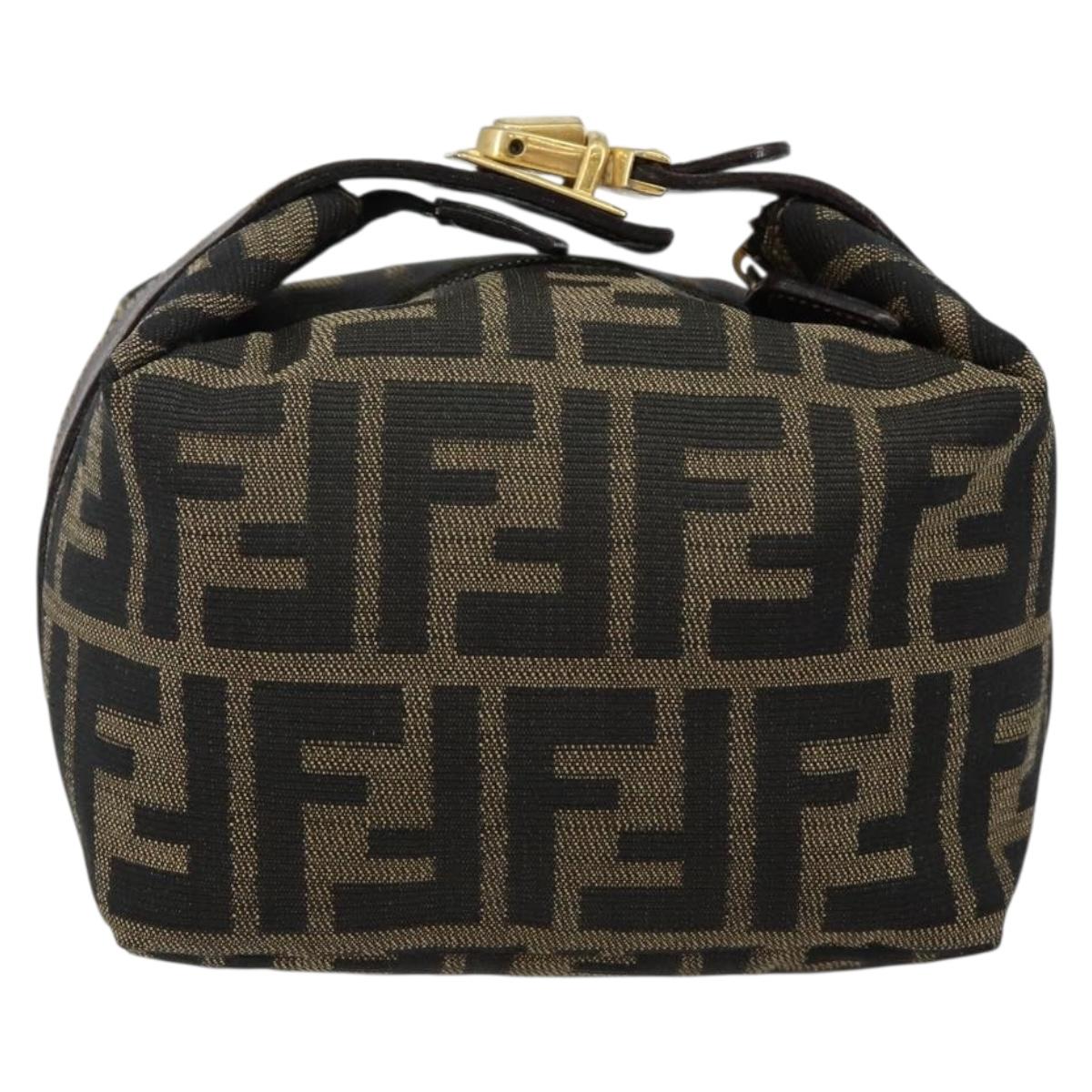FENDI Zucca Canvas Vanity Pouch Black Brown Auth 143593