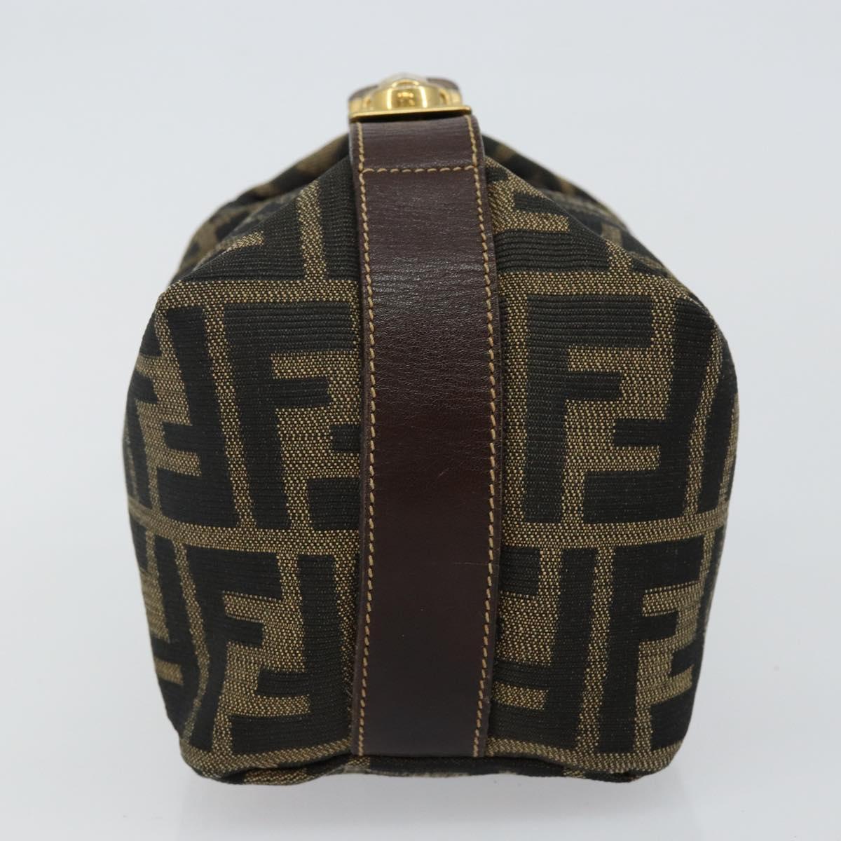 FENDI Zucca Canvas Vanity Pouch Black Brown Auth 143593