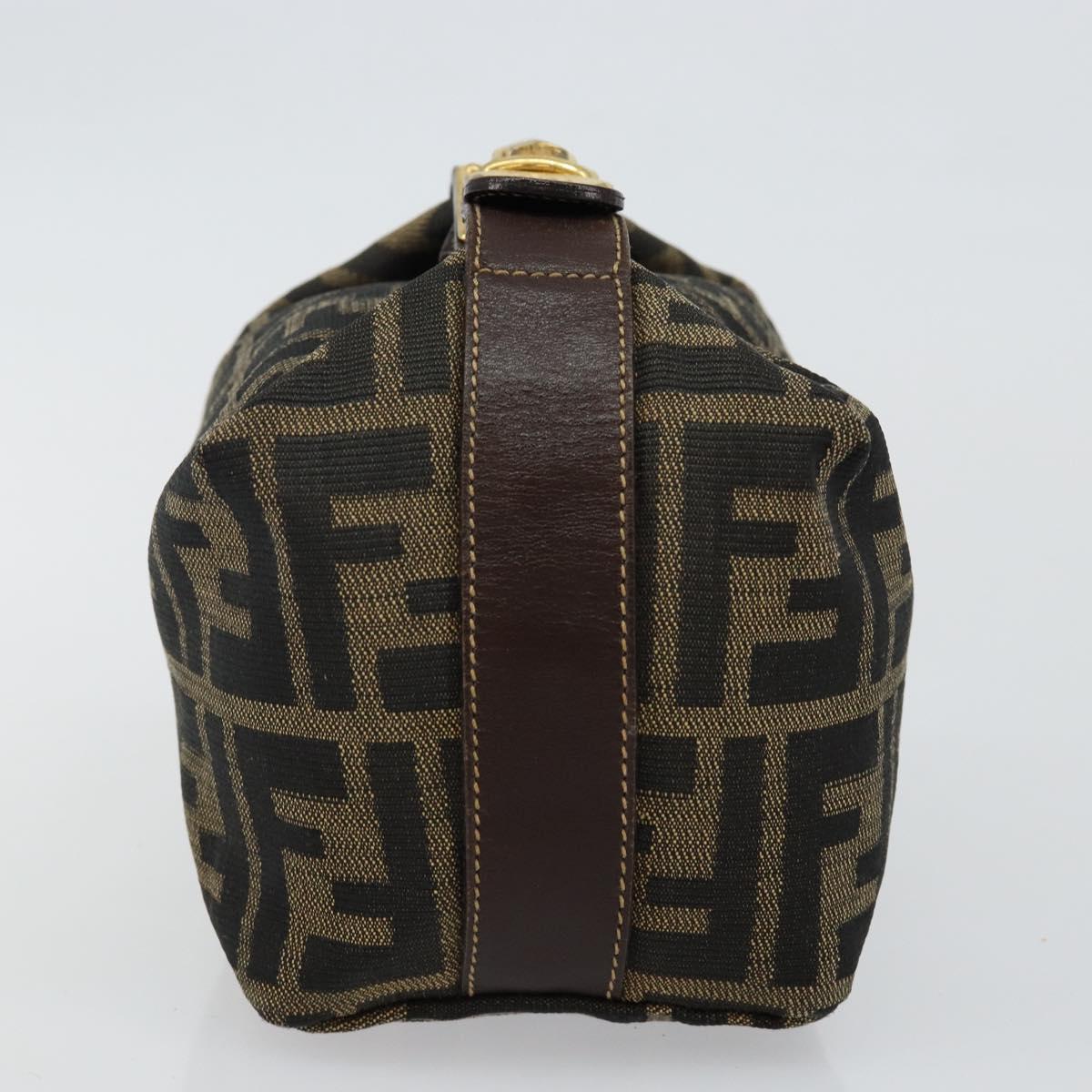 FENDI Zucca Canvas Vanity Pouch Black Brown Auth 143593