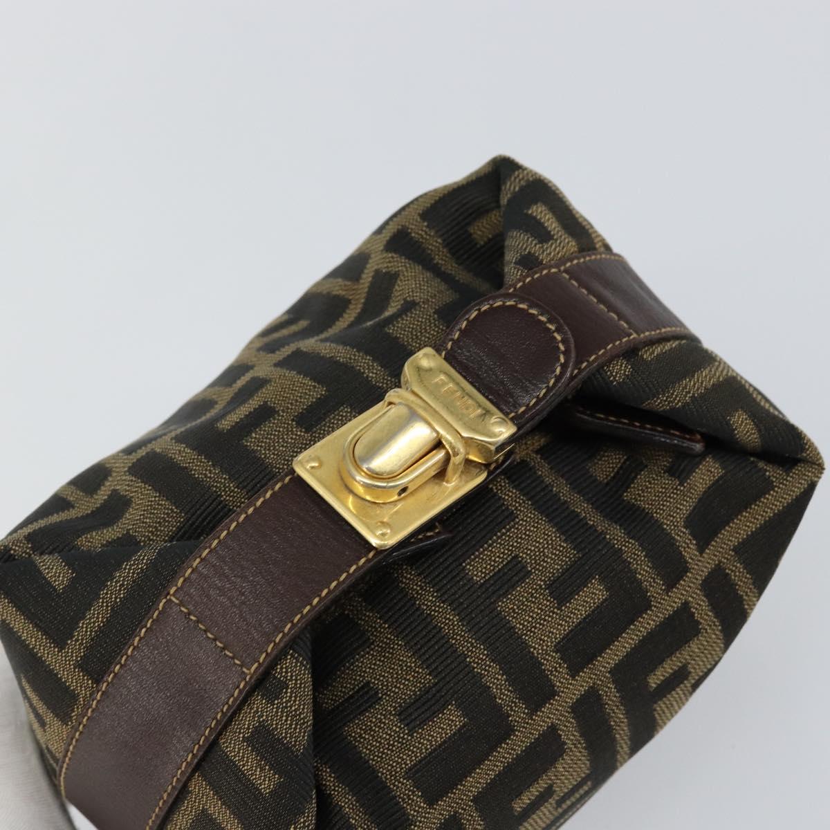 FENDI Zucca Canvas Vanity Pouch Black Brown Auth 143593