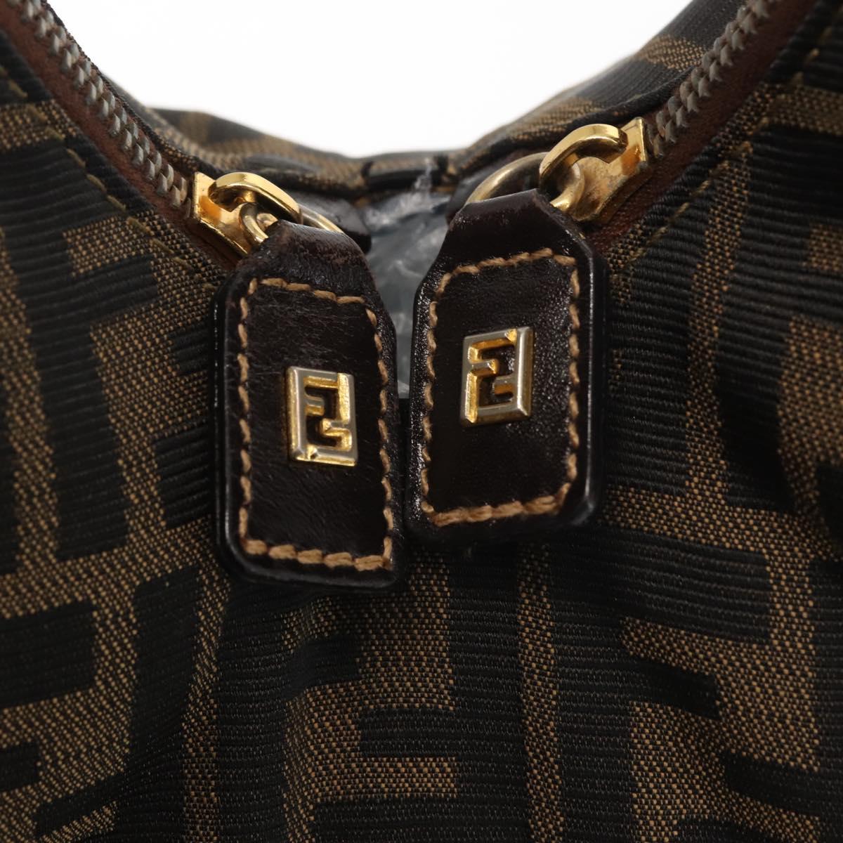 FENDI Zucca Canvas Shoulder Bag Black Brown Auth 143594