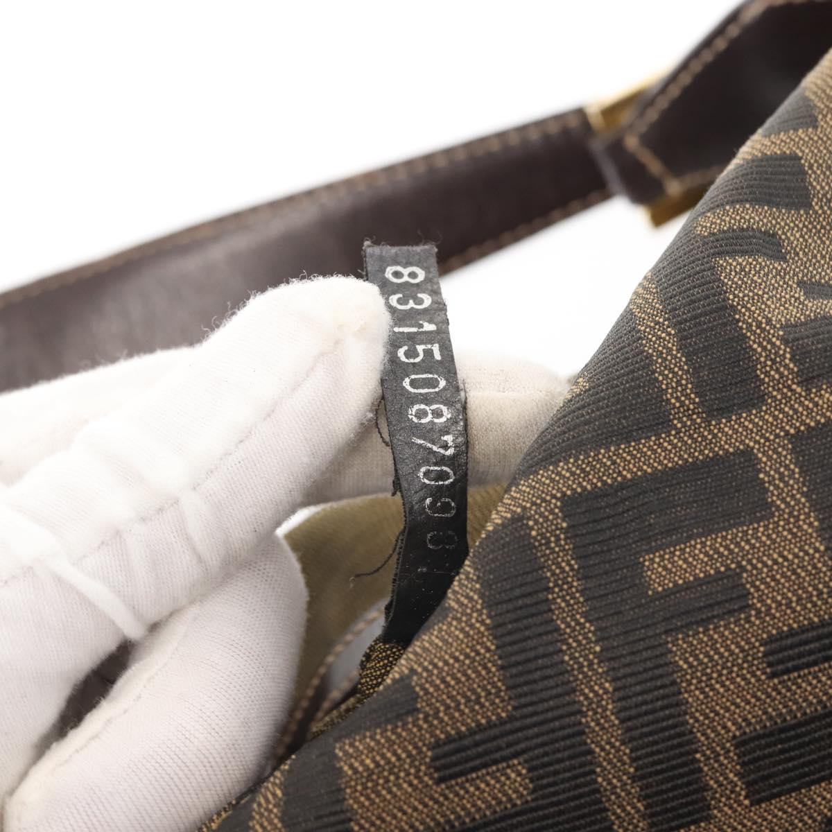 FENDI Zucca Canvas Shoulder Bag Black Brown Auth 143594
