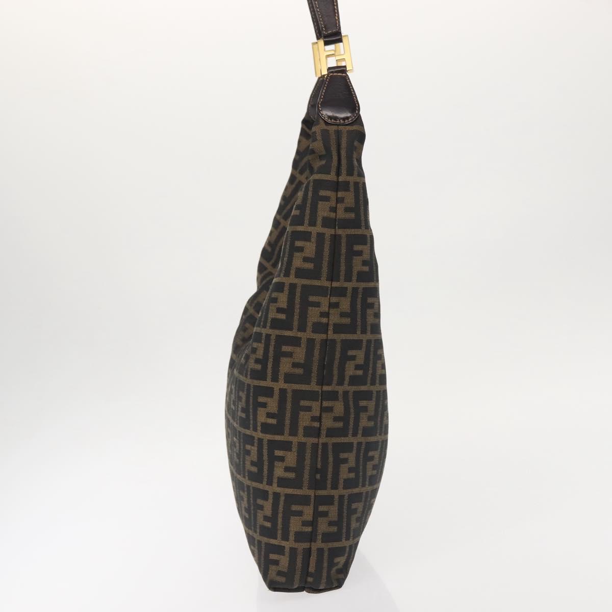 FENDI Zucca Canvas Shoulder Bag Black Brown Auth 143594