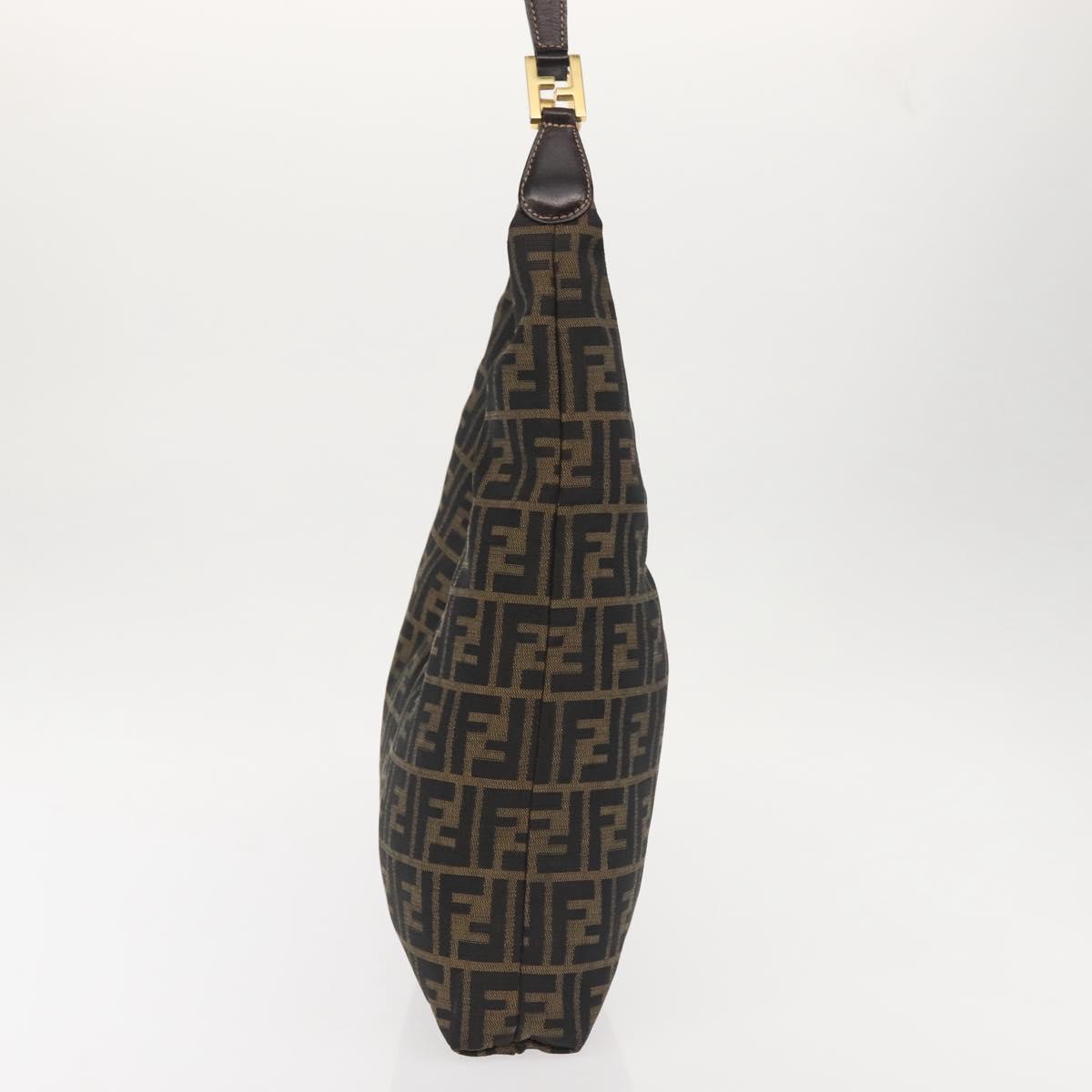 FENDI Zucca Canvas Shoulder Bag Black Brown Auth 143594