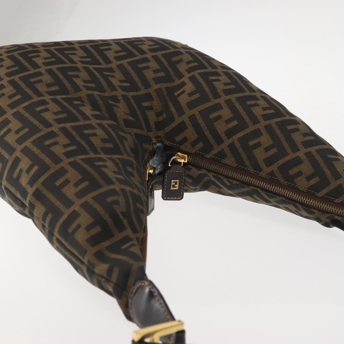 FENDI Zucca Canvas Shoulder Bag Black Brown Auth 143594
