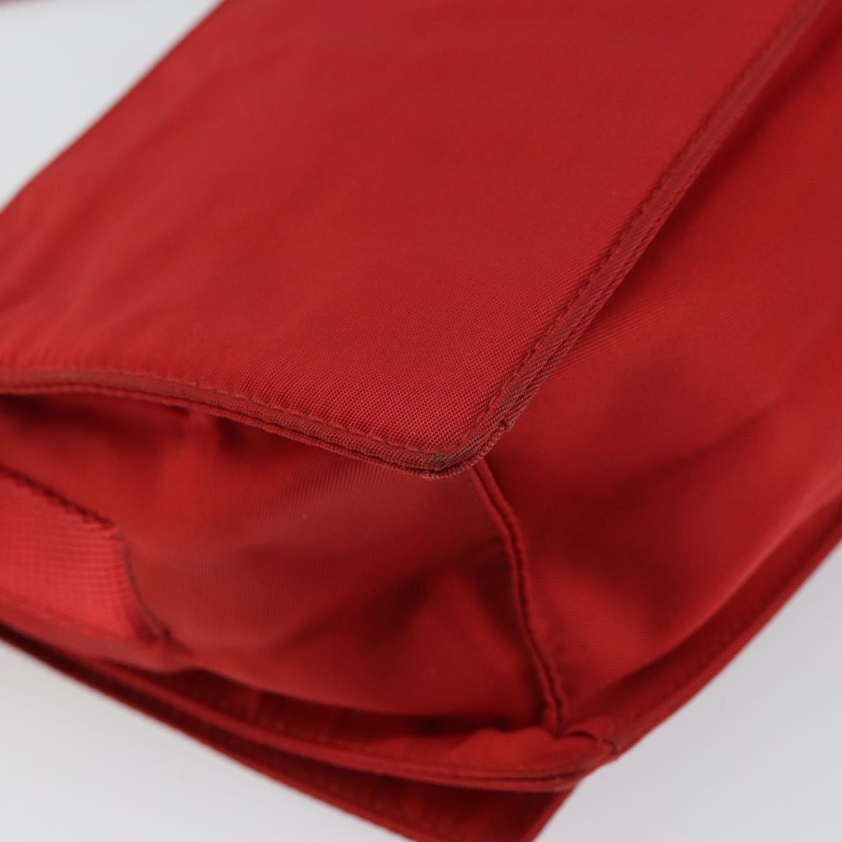 PRADA Shoulder Bag Nylon Red Silver Auth 143596