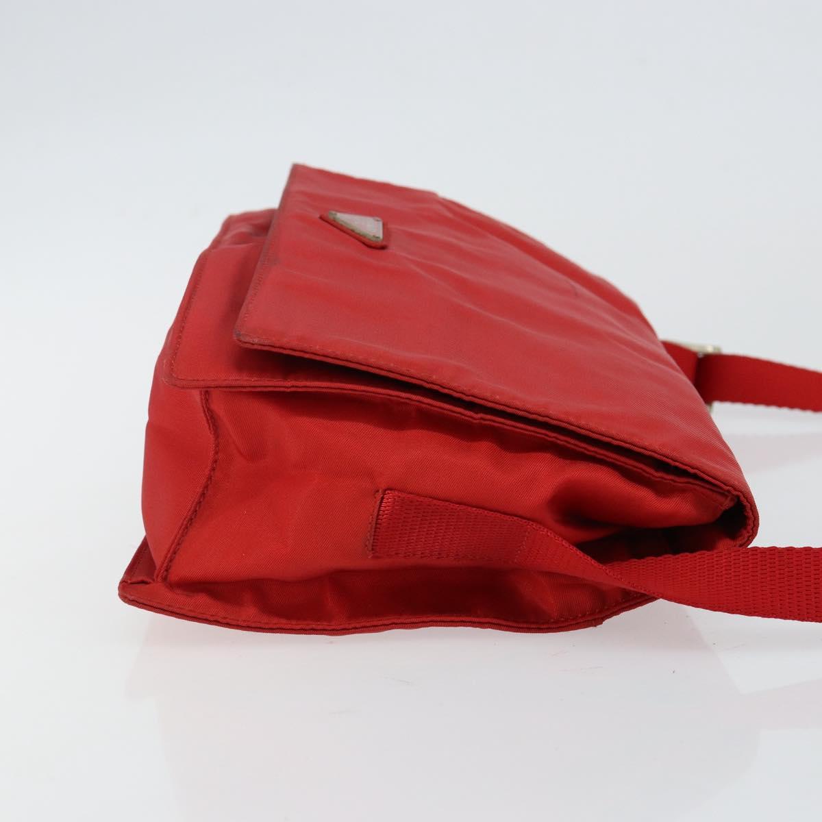 PRADA Shoulder Bag Nylon Red Silver Auth 143596