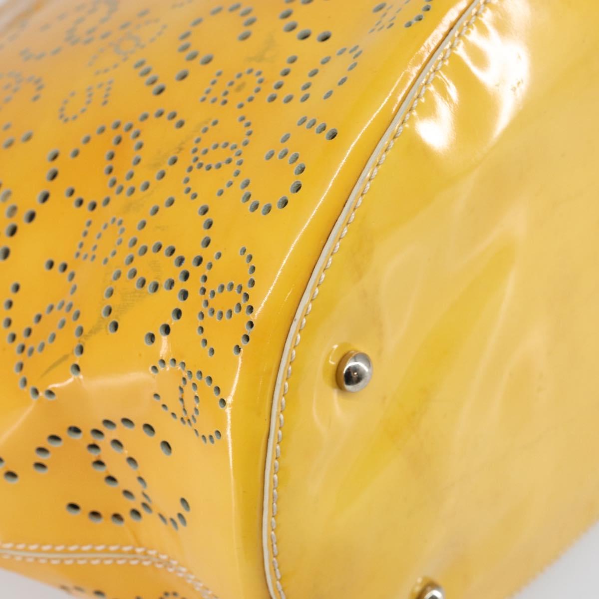 CHANEL Punching Hand Bag Enamel Yellow Silver CC Auth 143604