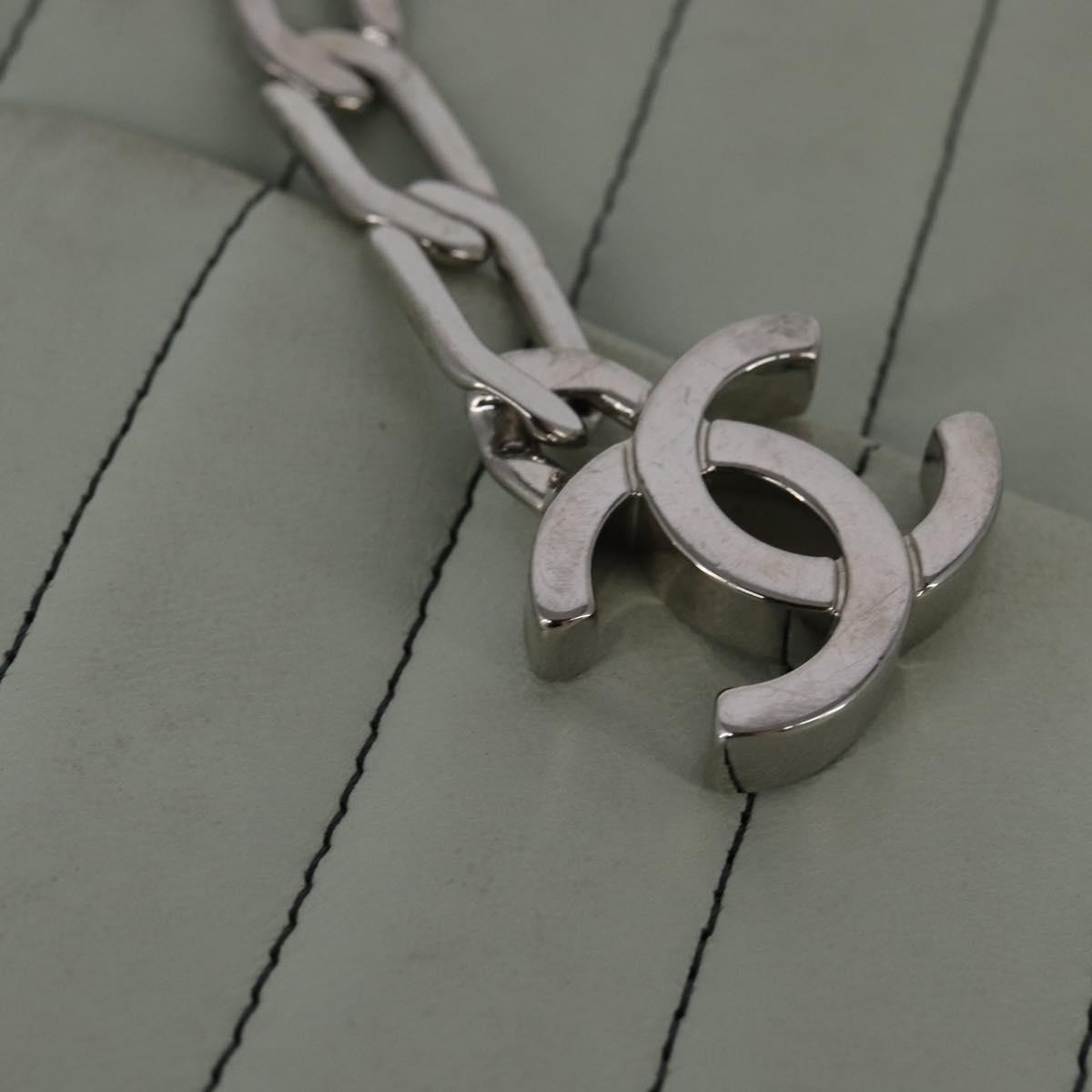 CHANEL Mademoiselle Chain Shoulder Bag Leather Silver Light green CC Auth 143605
