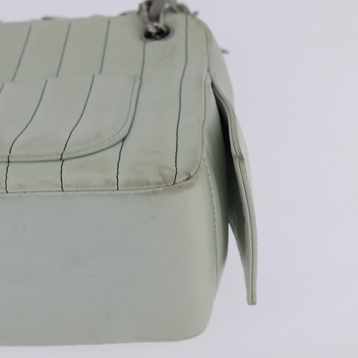 CHANEL Mademoiselle Chain Shoulder Bag Leather Silver Light green CC Auth 143605