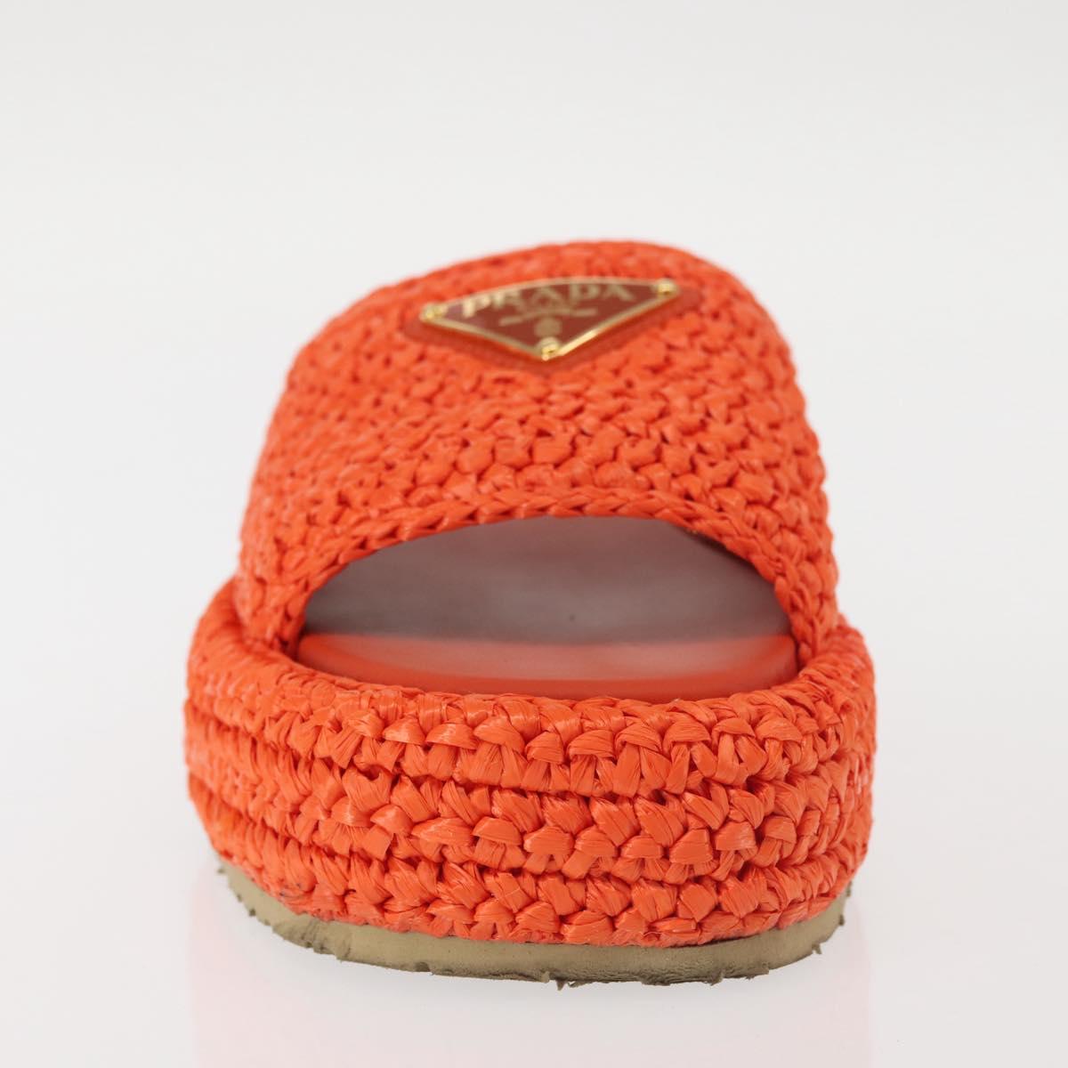 PRADA Flat Form Sandals Raffia Orange Auth 143606