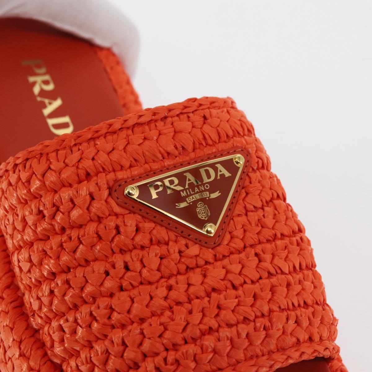 PRADA Flat Form Sandals Raffia Orange Auth 143606