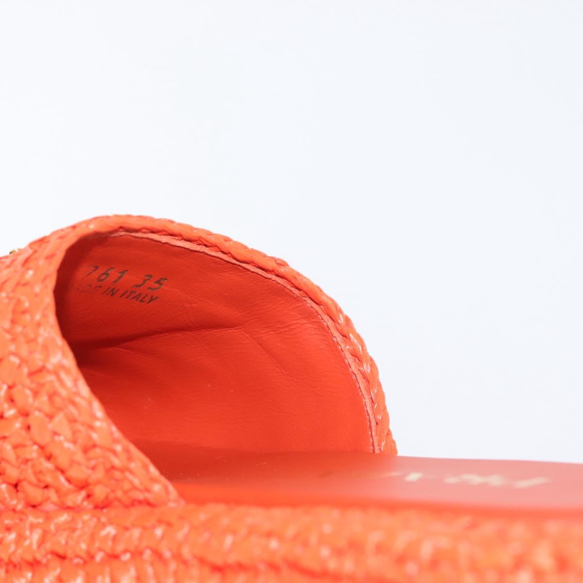 PRADA Flat Form Sandals Raffia Orange Auth 143606