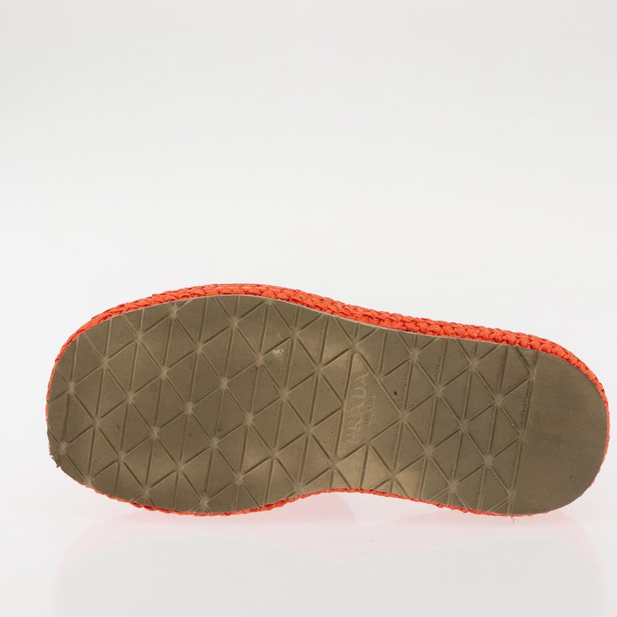 PRADA Flat Form Sandals Raffia Orange Auth 143606