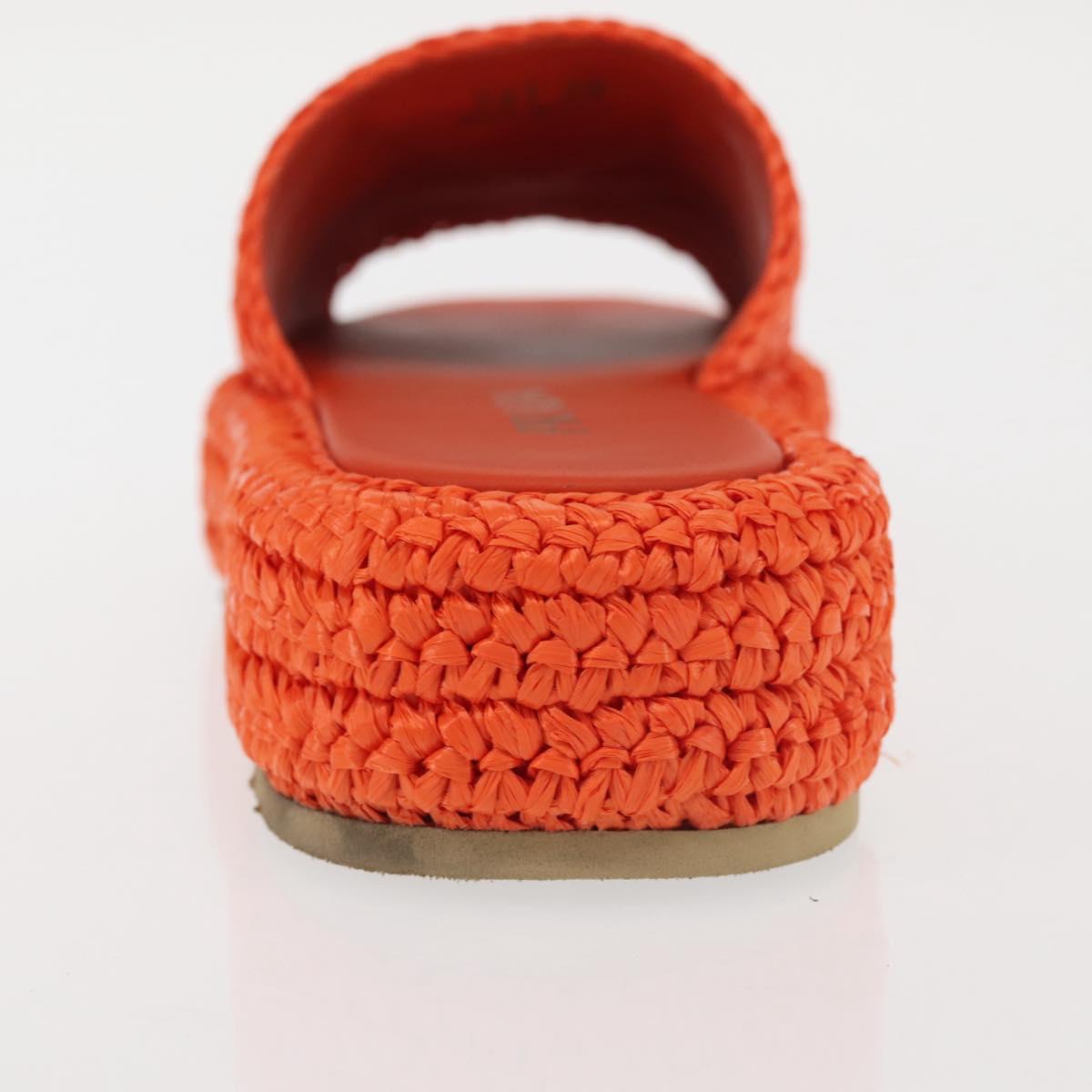 PRADA Flat Form Sandals Raffia Orange Auth 143606