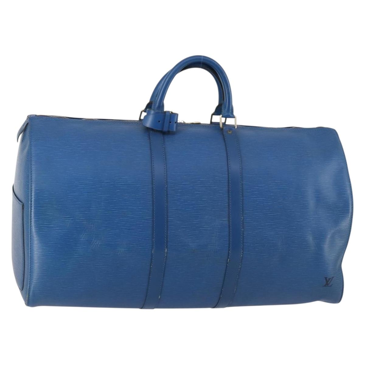 LOUIS VUITTON Epi Keepall 50 Boston Bag Blue M42965 LV Auth 143630