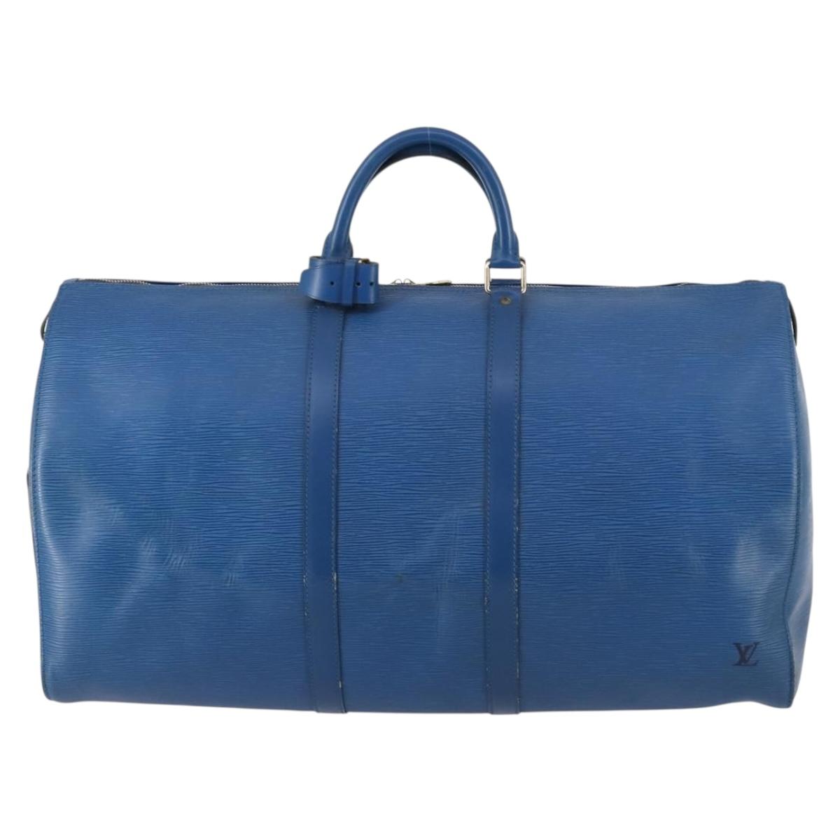 LOUIS VUITTON Epi Keepall 50 Boston Bag Blue M42965 LV Auth 143630
