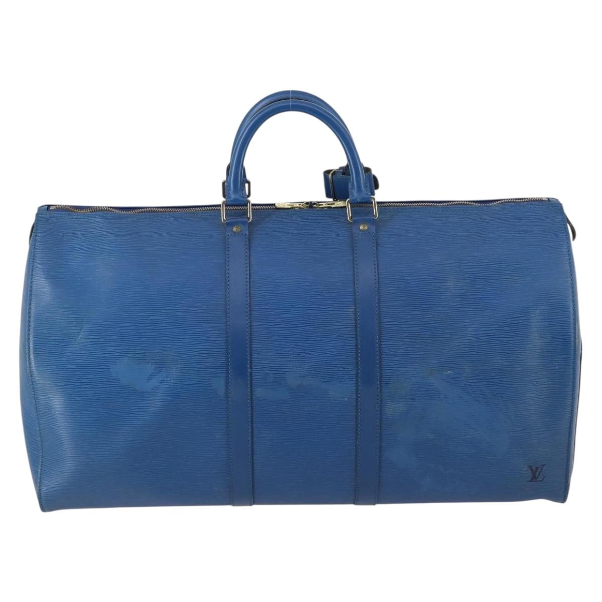 LOUIS VUITTON Epi Keepall 50 Boston Bag Blue M42965 LV Auth 143630