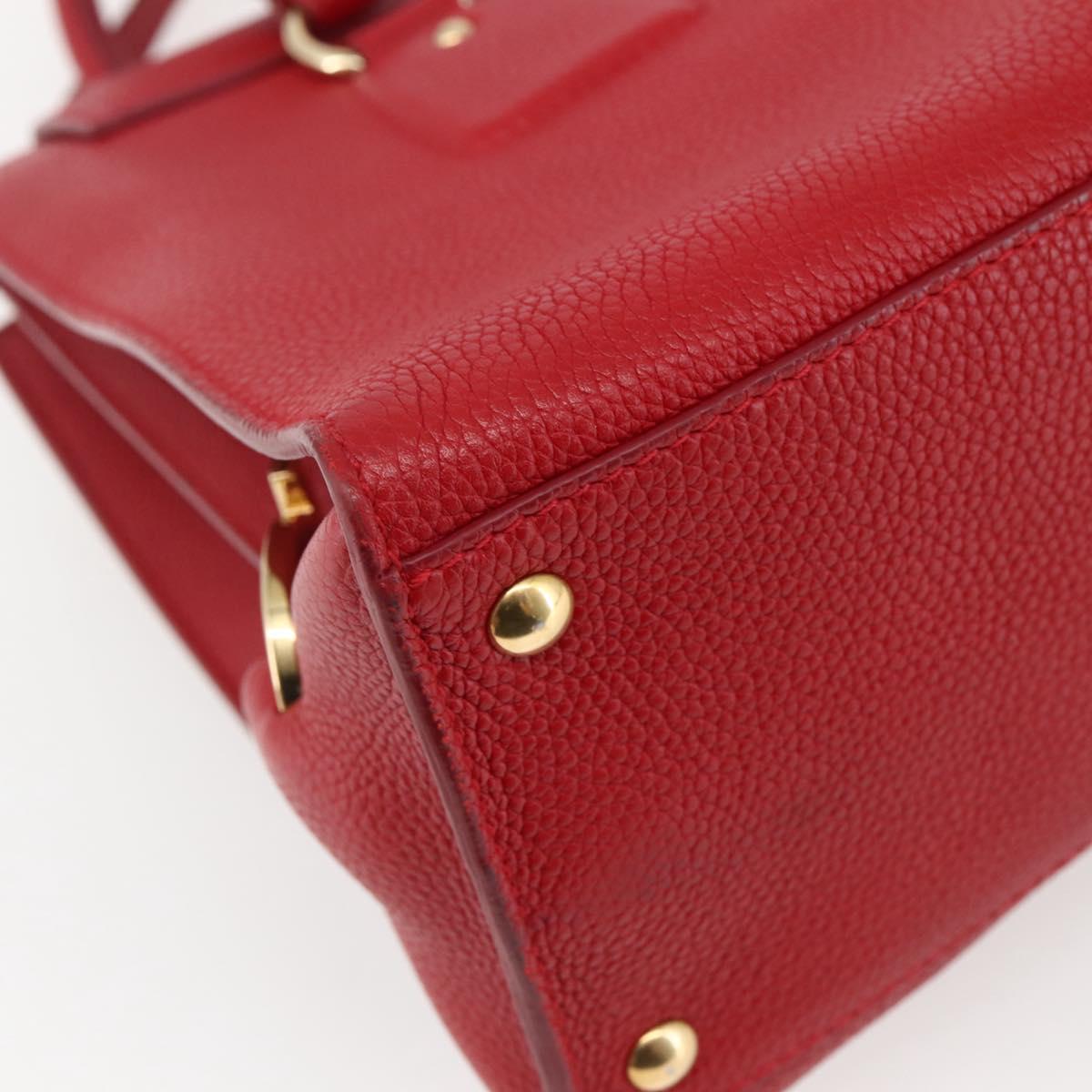 Salvatore Ferragamo Gancini Hand Bag Leather 2way Red Gold Auth 143649V